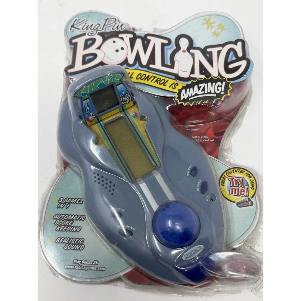 Radica King Pin Bowling Handheld Electronic Travel Game Roller Ball 2001 NIP‎